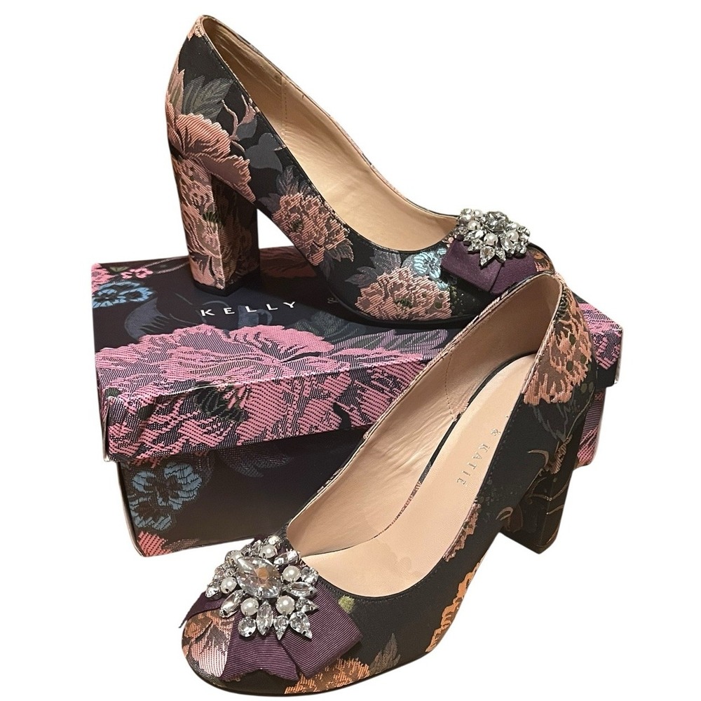 Kelly And Katie Black Pink & Grey Fabric Shoes With Rhinestones And Pearls 8.5